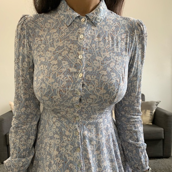 Floral long sleeve mini button‎ down summer dress - Picture 4 of 11